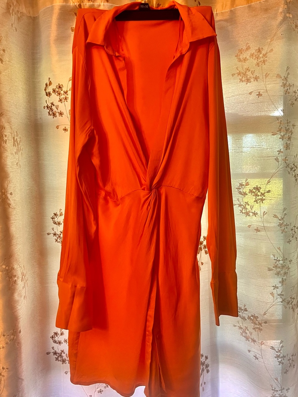 Zara Bright Orange Twist-Front Collared Dress
